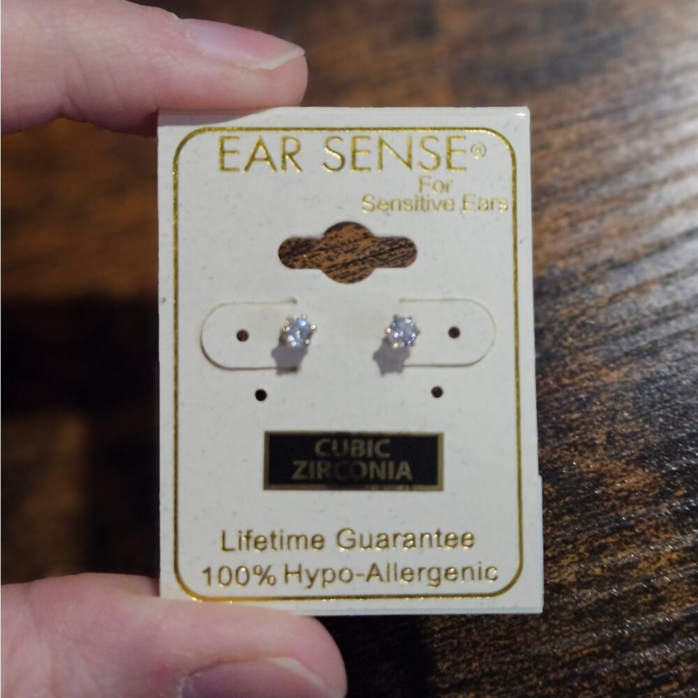 EarSense Sensitive Ears Gold-Tone Cubic Zirconia Stud Earrings ~ Hypo-Allergenic
